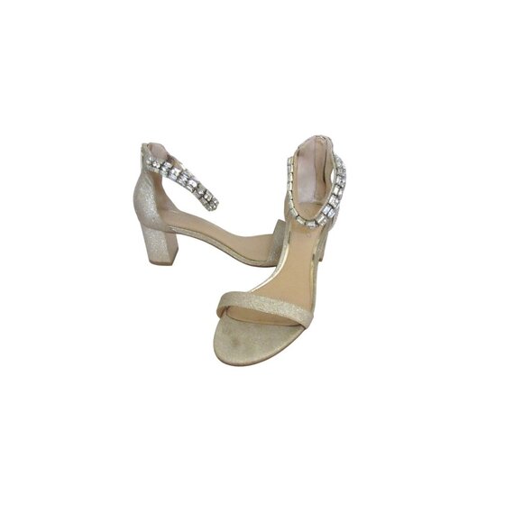 Jewel Badgley Mischka Lydia Gold Embellished Block Heel Sandals Size 8M - Picture 2 of 7
